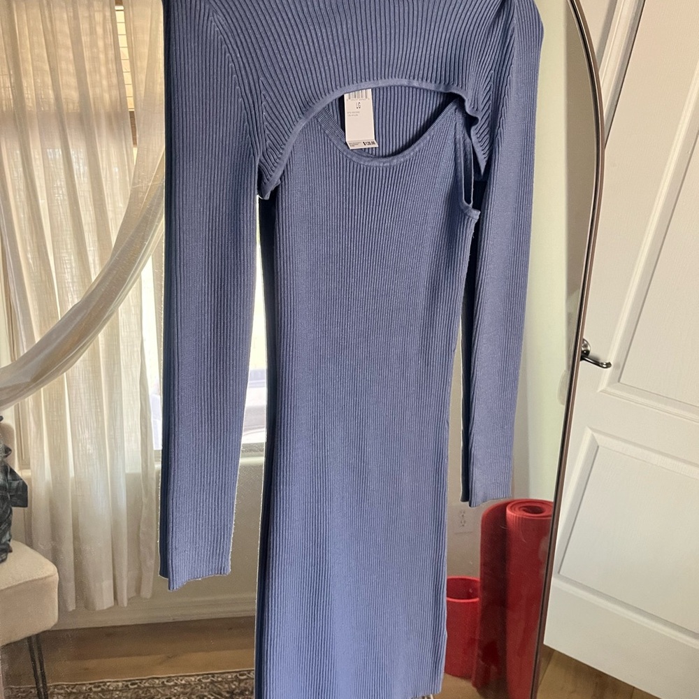 Elegant Blue Ribbed Dress